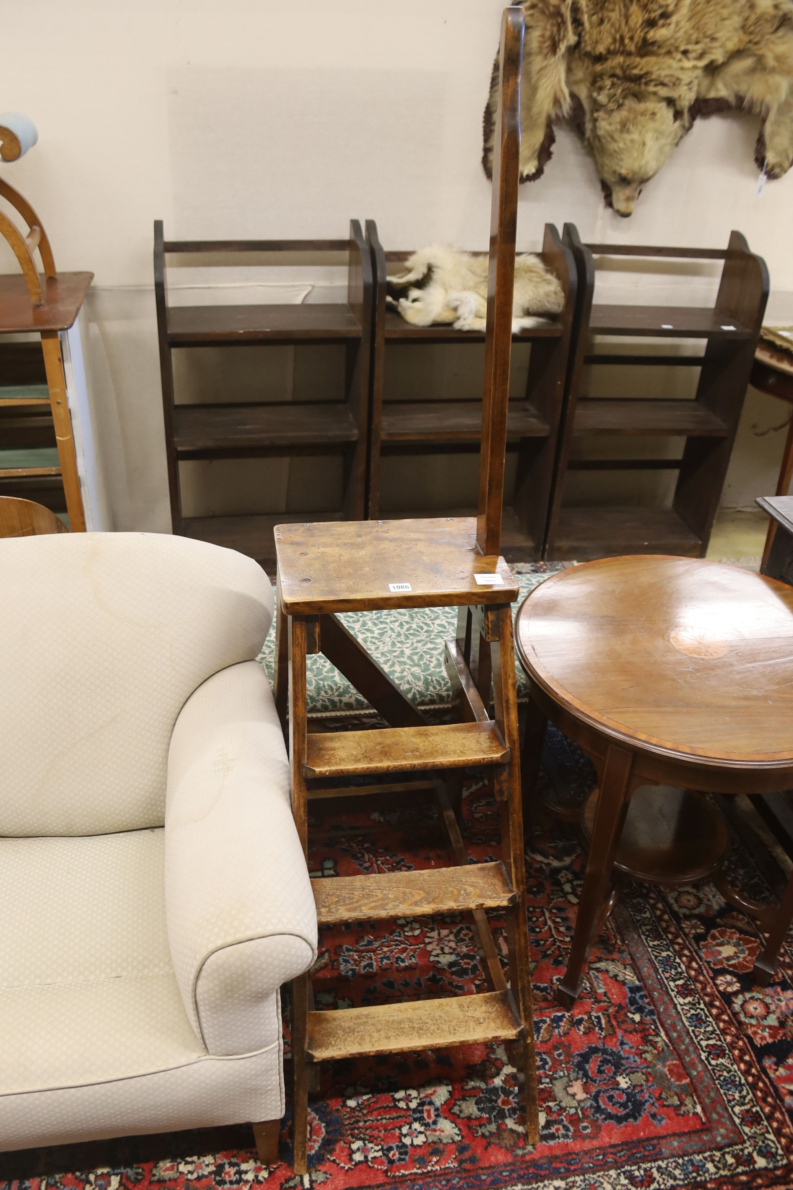 A set of early 20th century Slingsby pine and beech four tread library steps, width 36cm, height 168cm